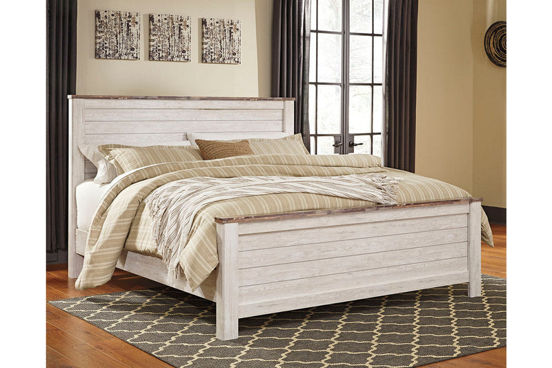 Willowton Whitewash California King Panel Bed -  Ashley - Lara Furniture