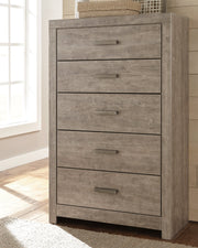 Culverbach Gray Queen Panel Bed with Mirrored Dresser, Chest and 2 Nightstands from Ashley - Lara Furniture