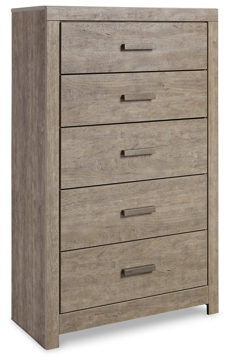 Culverbach Gray Queen Panel Bed with Mirrored Dresser, Chest and 2 Nightstands from Ashley - Lara Furniture