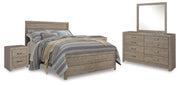 Culverbach Gray Queen Panel Bed with Mirrored Dresser and 2 Nightstands from Ashley - Lara Furniture