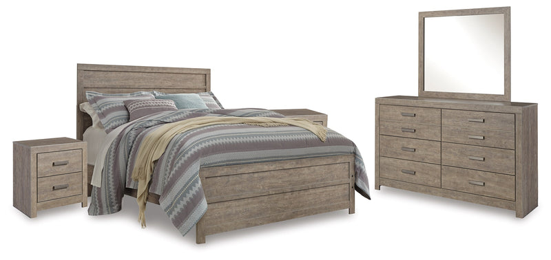 Culverbach Gray Queen Panel Bed with Mirrored Dresser and 2 Nightstands from Ashley - Lara Furniture