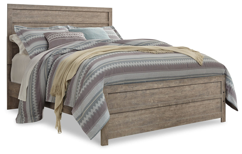 Culverbach Gray Queen Panel Bed with Mirrored Dresser, Chest and 2 Nightstands from Ashley - Lara Furniture