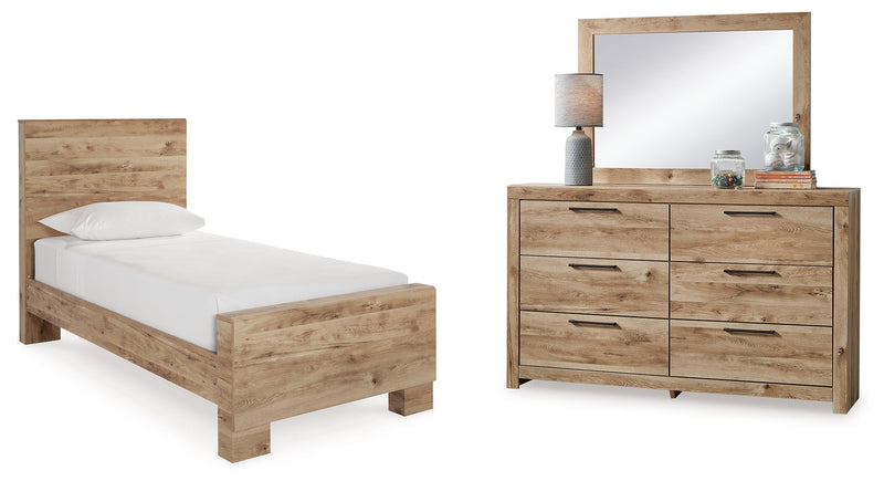 Hyanna Tan Brown Twin Panel Bed with Mirrored Dresser from Ashley - Lara Furniture