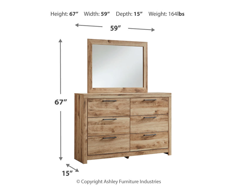 Hyanna Tan Brown Twin Panel Bed with Storage with Mirrored Dresser from Ashley - Lara Furniture