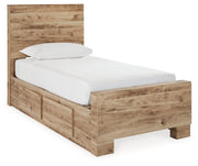 Hyanna Tan Brown Twin Panel Bed with Storage with Mirrored Dresser from Ashley - Lara Furniture
