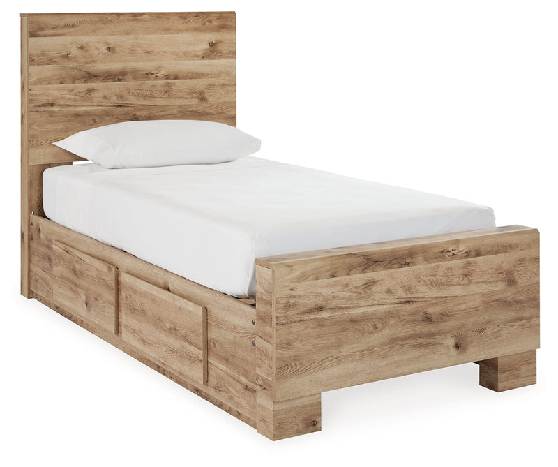 Hyanna Tan Brown Twin Panel Bed with Storage with Mirrored Dresser from Ashley - Lara Furniture