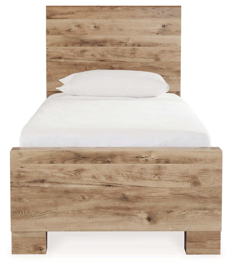 Hyanna Tan Brown Twin Panel Bed with Storage with Mirrored Dresser from Ashley - Lara Furniture