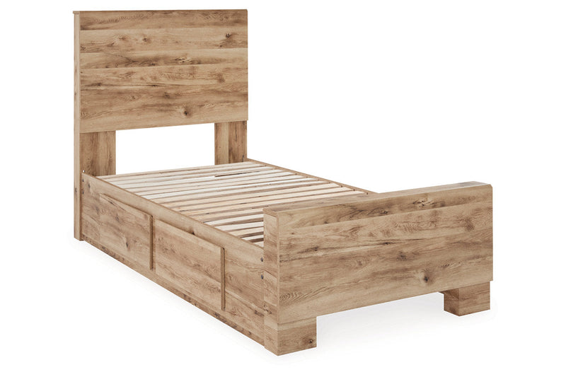 Hyanna Tan Brown Twin Panel Bed with 1 Side Storage from Ashley - Lara Furniture
