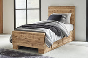 Hyanna Tan Brown Twin Panel Bed with 1 Side Storage from Ashley - Lara Furniture