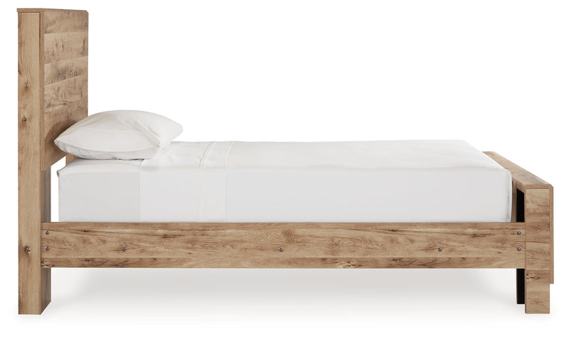 Hyanna Tan Brown Twin Panel Bed with Mirrored Dresser from Ashley - Lara Furniture