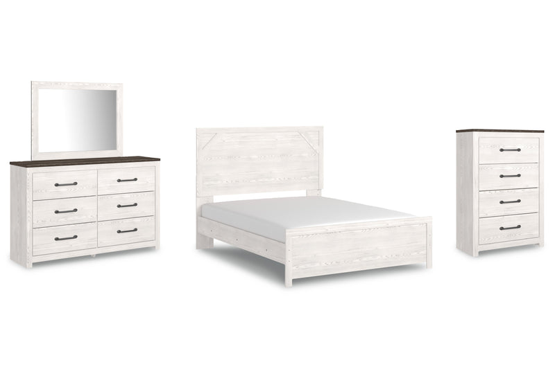 Gerridan White/Gray Queen Panel Bed with Mirrored Dresser and Chest from Ashley - Lara Furniture