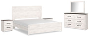 Gerridan White/Gray King Panel Bed with Mirrored Dresser and 2 Nightstands from Ashley - Lara Furniture