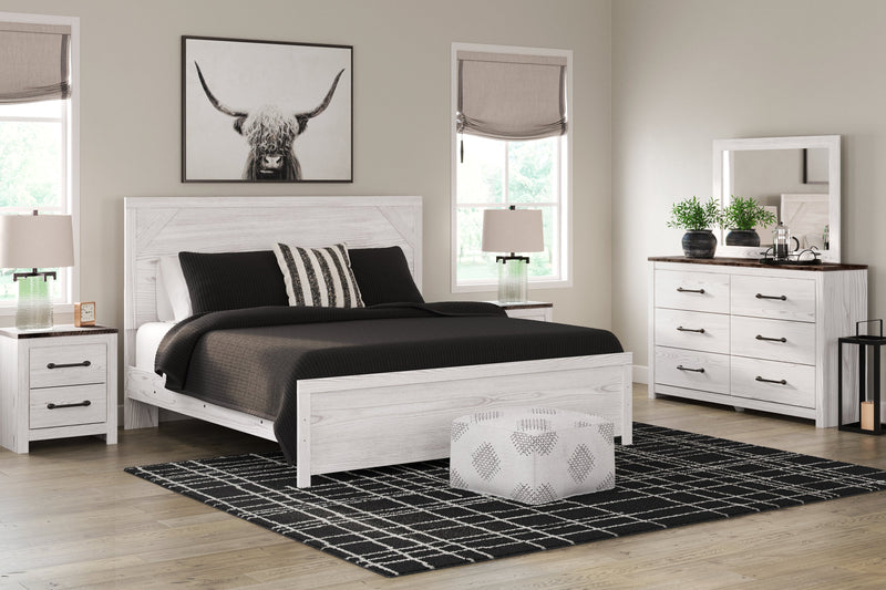 Gerridan White/Gray King Panel Bed with Mirrored Dresser and 2 Nightstands from Ashley - Lara Furniture