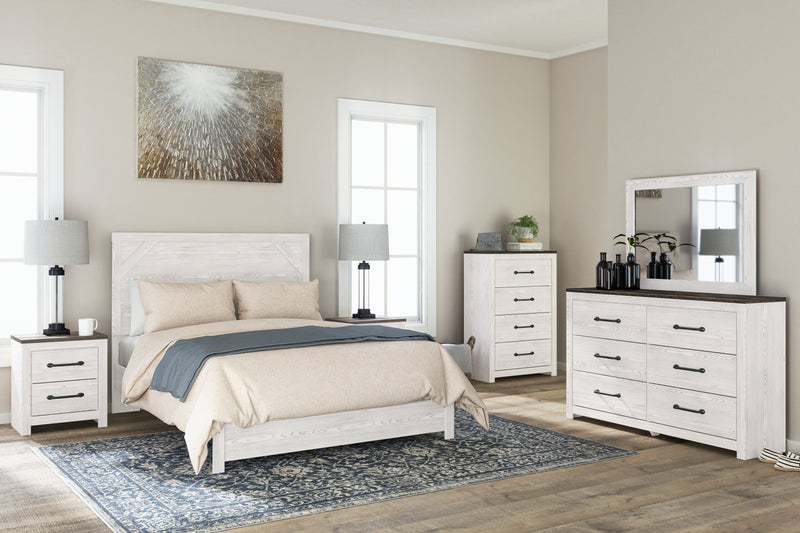 Gerridan White/Gray Queen Panel Bed with Mirrored Dresser and Chest from Ashley - Lara Furniture