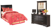 Huey Vineyard Black Twin Sleigh Headboard Bed with Mirrored Dresser from Ashley - Lara Furniture