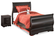 Huey Vineyard Black Twin Sleigh Bed and Nightstand from Ashley - Lara Furniture