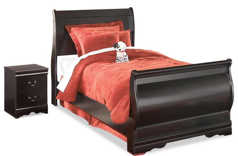 Huey Vineyard Black Twin Sleigh Bed and Nightstand from Ashley - Lara Furniture
