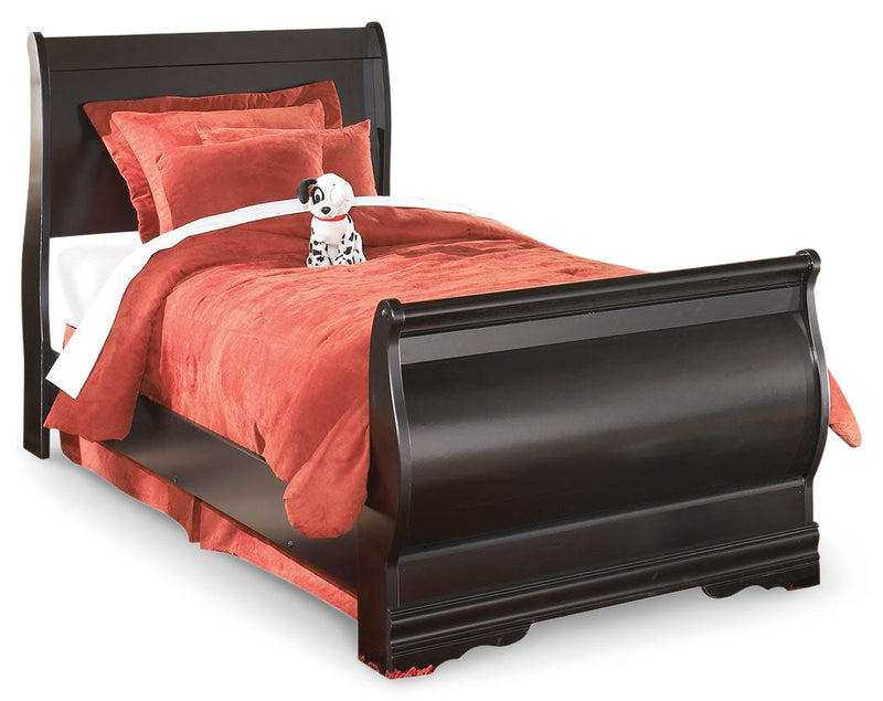 Huey Vineyard Black Twin Sleigh Bed and Nightstand from Ashley - Lara Furniture