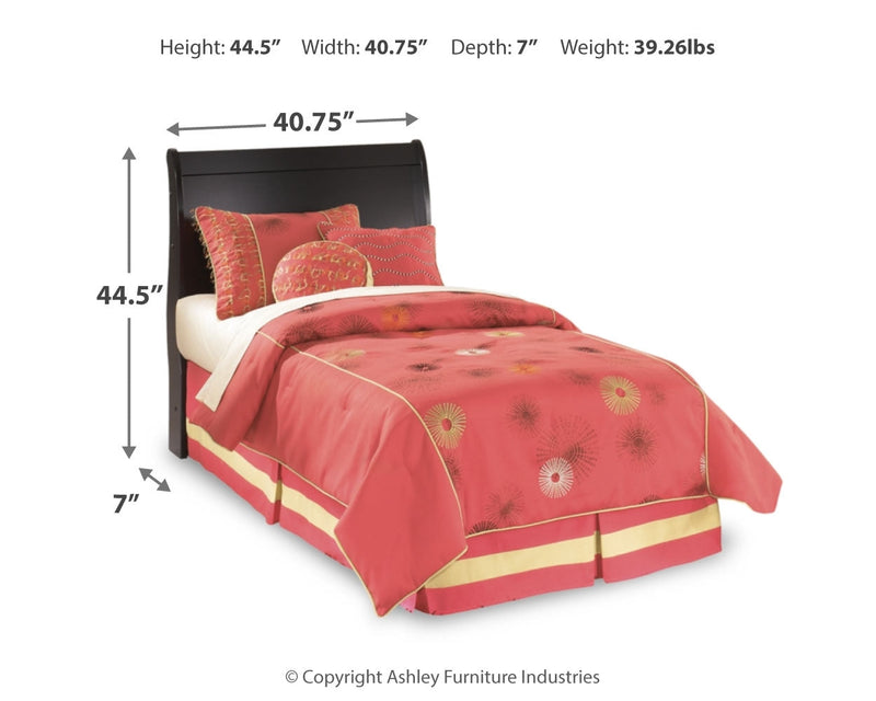 Huey Vineyard Black Twin Sleigh Headboard Bed with Mirrored Dresser from Ashley - Lara Furniture