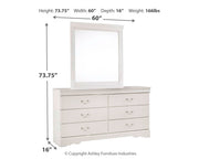 Anarasia Queen Sleigh Bed with Mirrored Dresser in White from Ashley - Lara Furniture