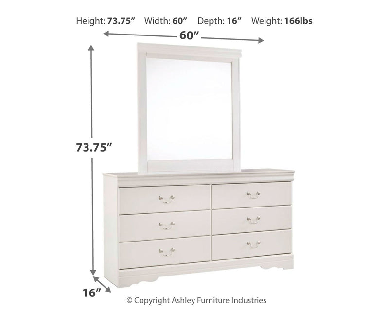 Anarasia Queen Sleigh Headboard, Dresser and Mirror in White from Ashley - Lara Furniture