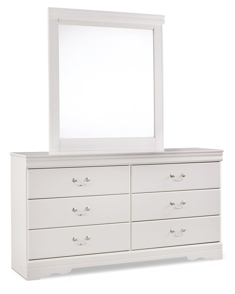 Anarasia Queen Sleigh Bed with Mirrored Dresser in White from Ashley - Lara Furniture