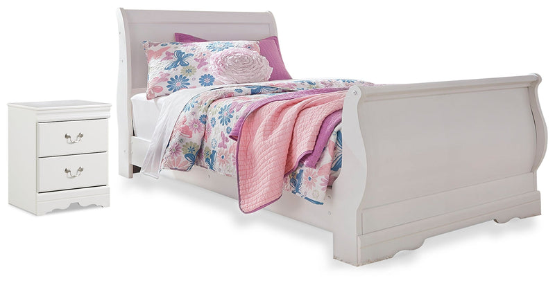 Anarasia White Twin Sleigh Bed with Nightstand from Ashley - Lara Furniture