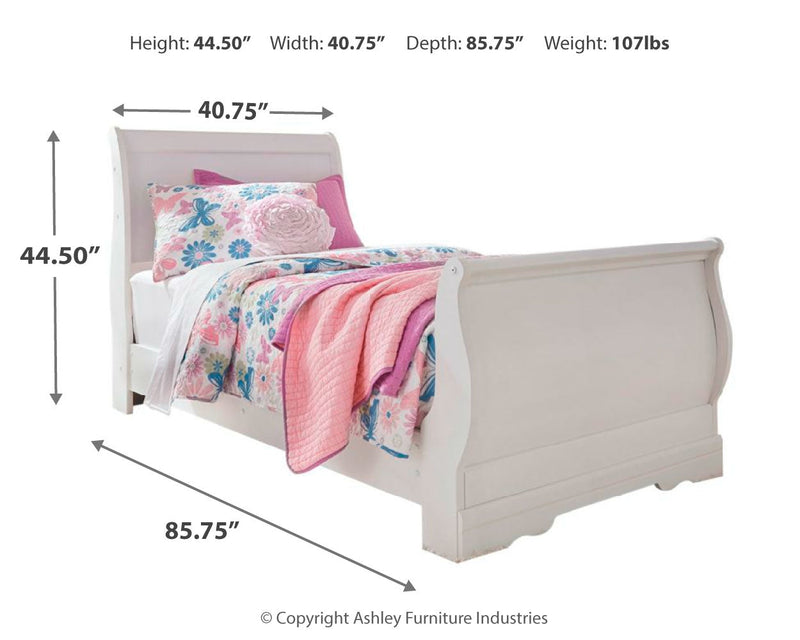 Anarasia Twin Sleigh Bed with Mirrored Dresser in White from Ashley - Lara Furniture