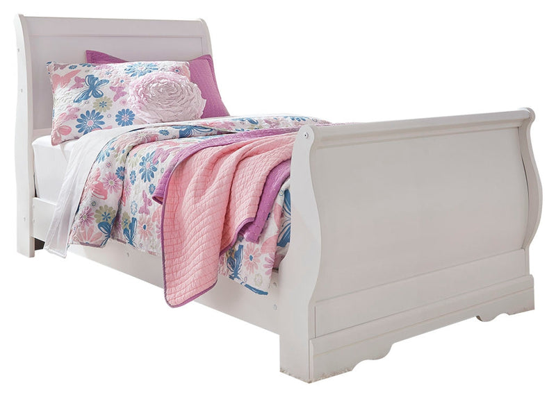 Anarasia Twin Sleigh Bed with Mirrored Dresser in White from Ashley - Lara Furniture
