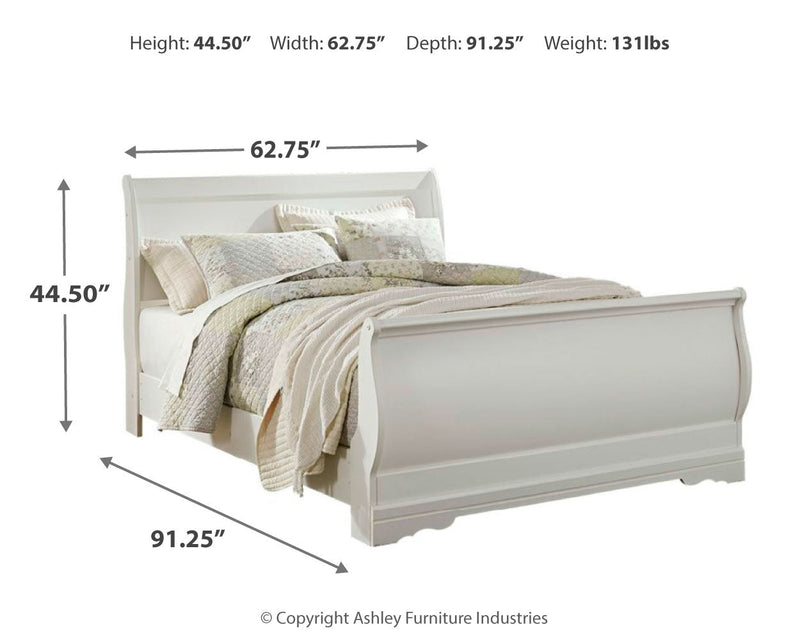 Anarasia Queen Sleigh Bed with Mirrored Dresser in White from Ashley - Lara Furniture