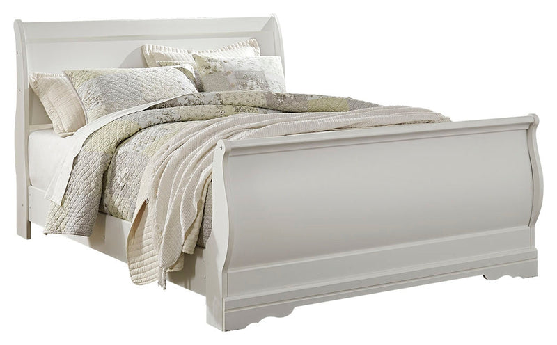 Anarasia Queen Sleigh Bed with Mirrored Dresser in White from Ashley - Lara Furniture