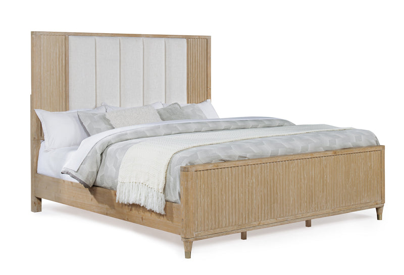 Kara Cerused Natural King Upholstered Panel Bed from Crown Mark - Lara Furniture