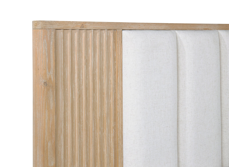 Kara Cerused Natural King Upholstered Panel Bed from Crown Mark - Lara Furniture