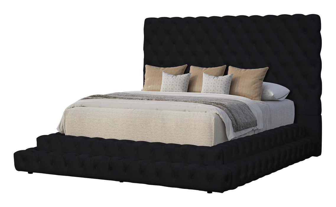 Vera Black Upholstered Velvet Queen Bed