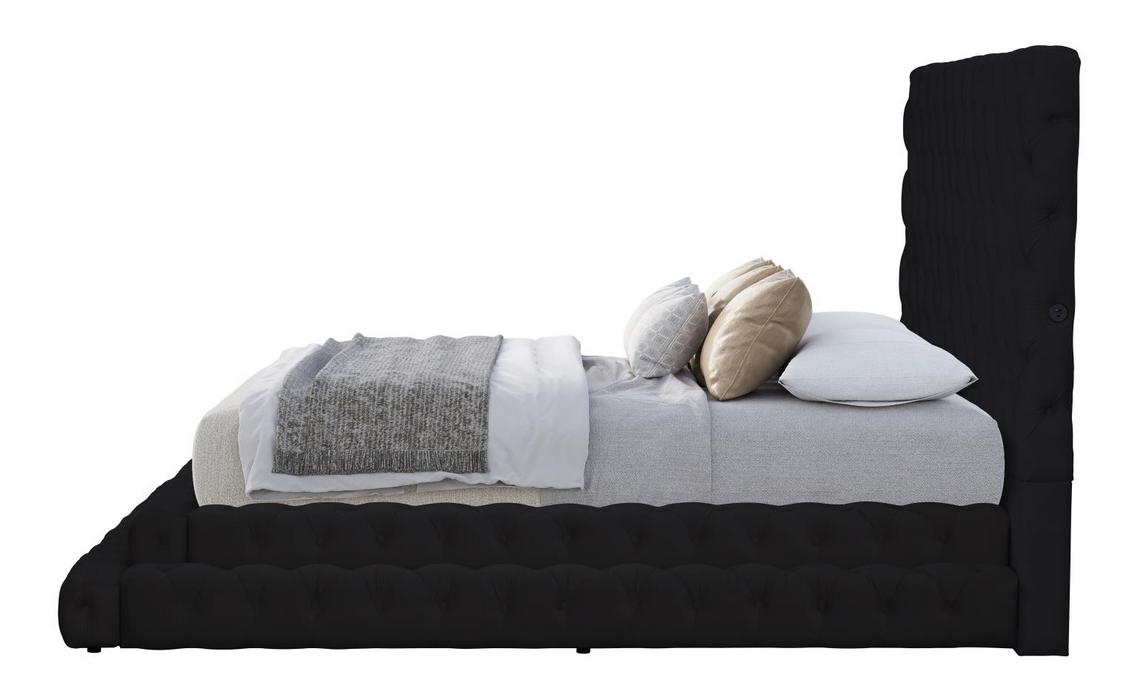 Vera Black Upholstered Velvet Queen Bed
