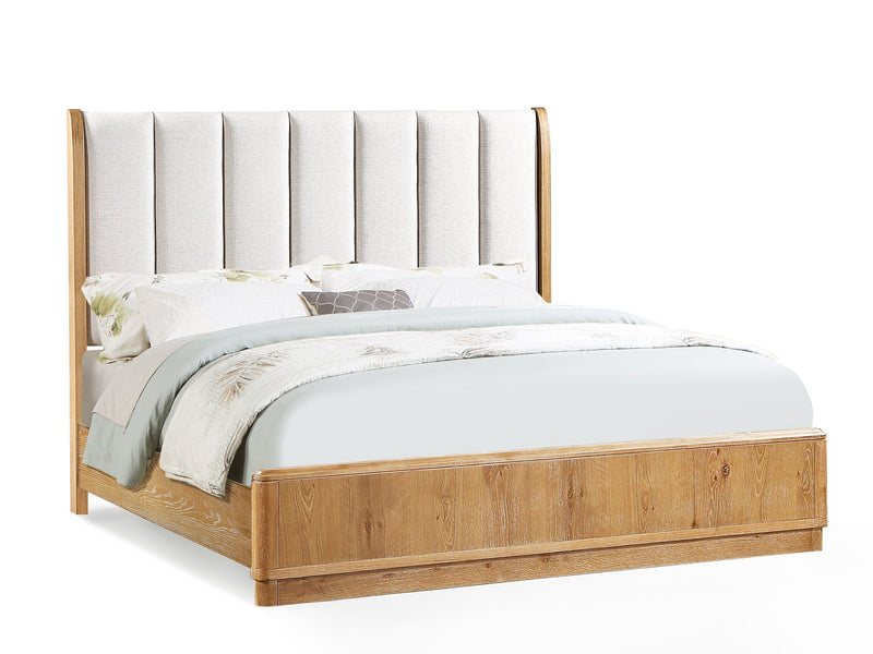 Westcott Cerused Natural King Upholstered Panel Bed from Crown Mark - Lara Furniture