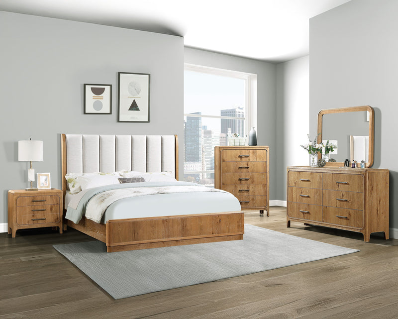 Westcott Cerused Natural Queen Upholstered Panel Bed from Crown Mark - Lara Furniture