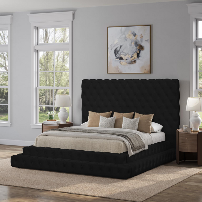 Vera Black Upholstered Velvet Queen Bed