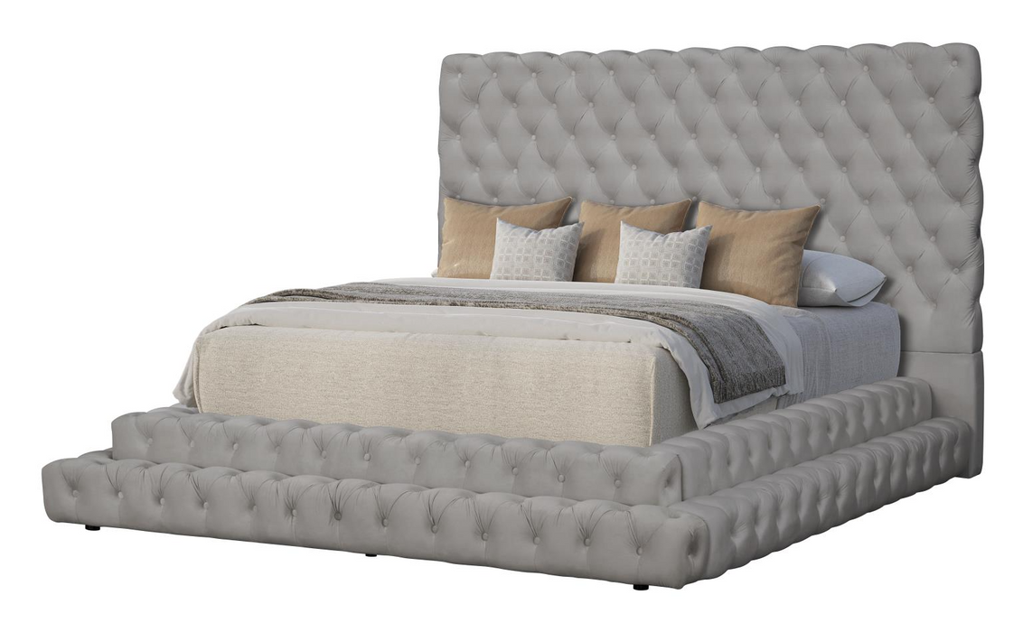 Vera Gray Upholstered Velvet Queen Bed