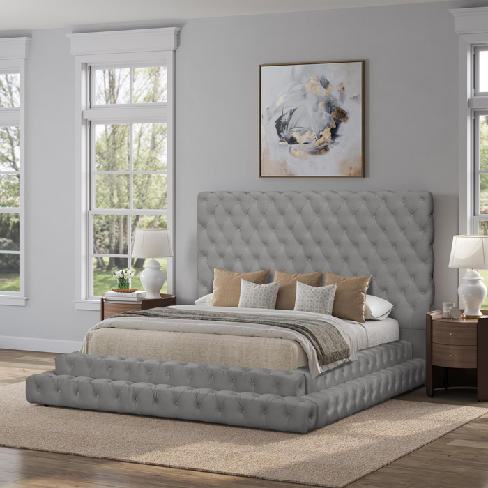 Vera Gray Upholstered Velvet Queen Bed