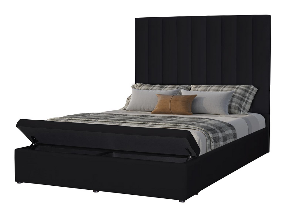 Jane Black Upholstered Velvet Storage Queen Bed with USB Charger