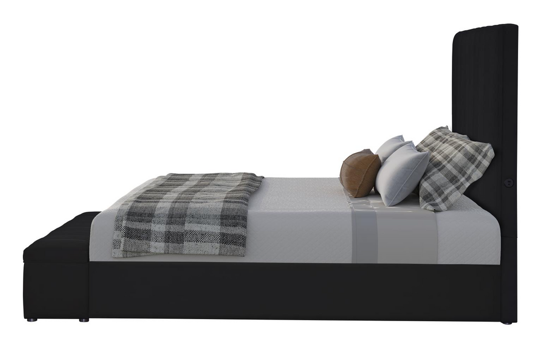 Jane Black Upholstered Velvet Storage Queen Bed with USB Charger