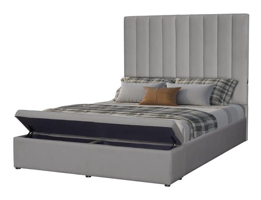 Jane Gray Upholstered Velvet Storage Queen Bed with USB Charger