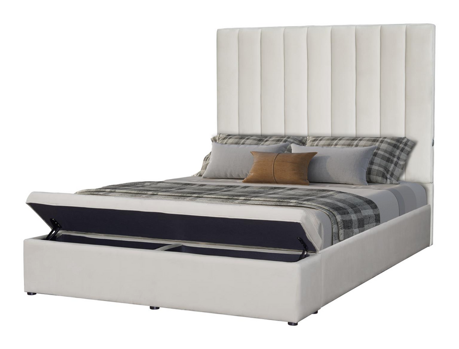 Jane Cream Upholstered  Velvet Storage Queen Bed with USB Charger