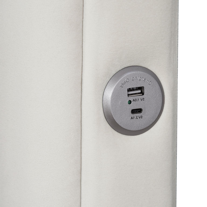 Jane Cream Upholstered  Velvet Storage Queen Bed with USB Charger