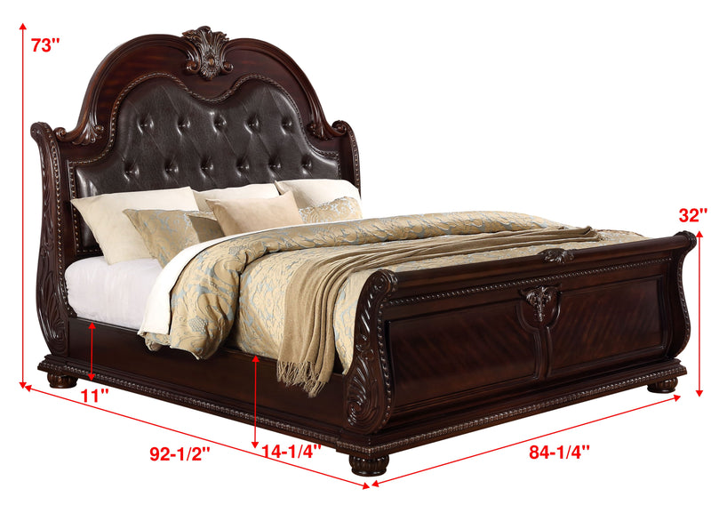 Stanley Cherry Brown Upholstered Sleigh Bedroom Set - Lara FurnitureBedroom Set