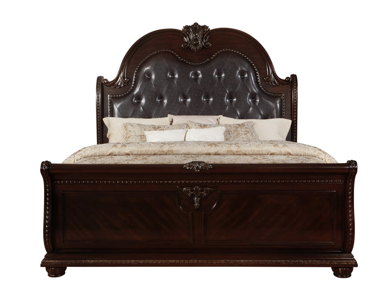 Stanley Cherry Brown Upholstered Sleigh Bedroom Set - Lara FurnitureBedroom Set