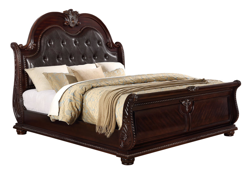 Stanley Cherry Brown Upholstered Sleigh Bedroom Set - Lara FurnitureBedroom Set