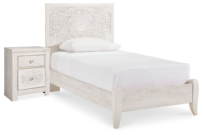Porter Whitewash King Panel Bed with Mirrored Dresser and Chest from Ashley - Lara Furniture