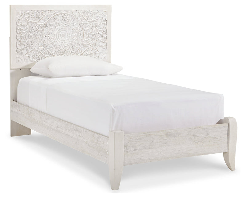 Porter Whitewash King Panel Bed with Mirrored Dresser and Chest from Ashley - Lara Furniture